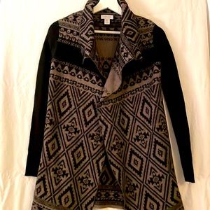 Kenar - Women’s Long-sleeve Black & Tan Open Sweater - Size XS